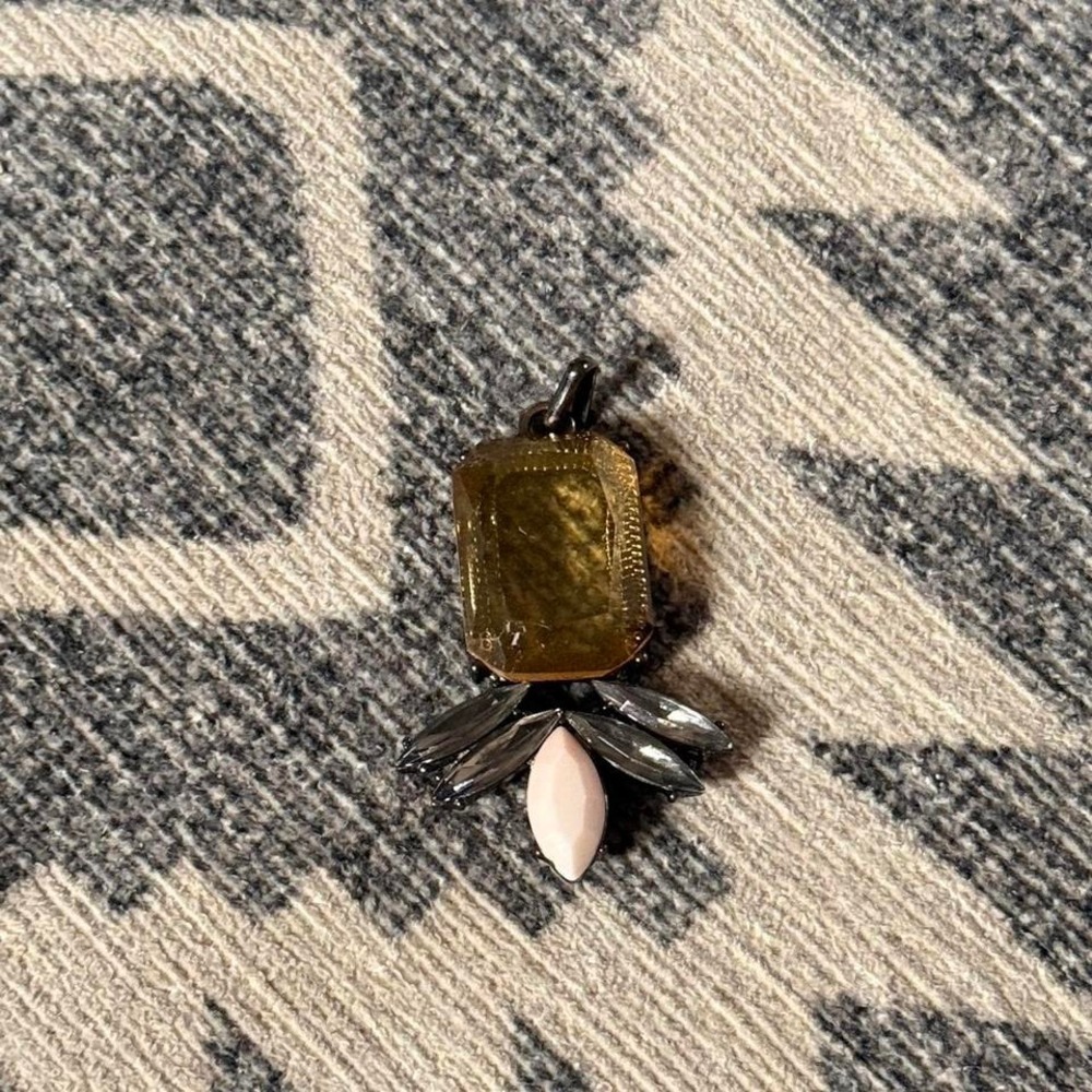 Amber Glass Emerald Cut Mixed Stone Pendant Charm Gunmetal Art Deco Style